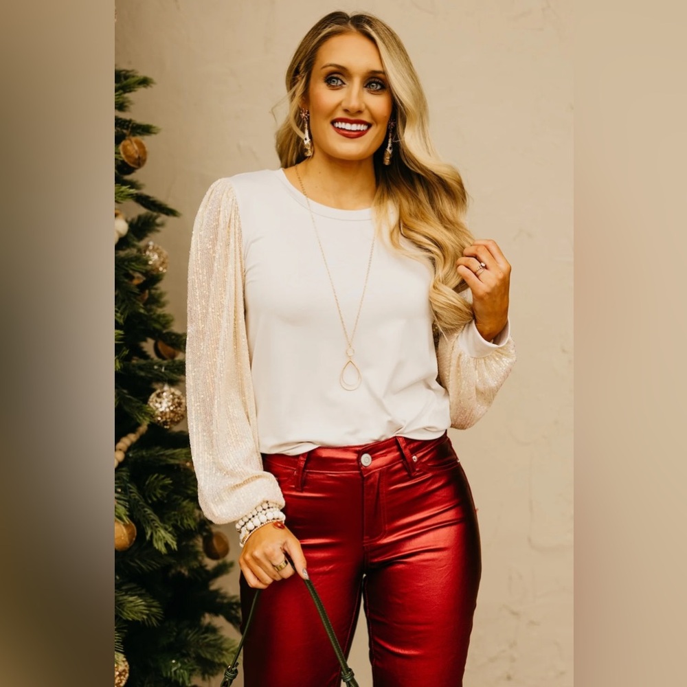 The Reina Sequin Balloon Sleeve Top